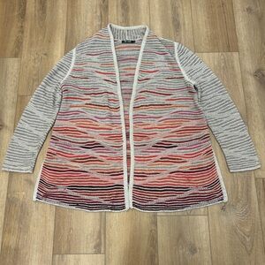 NIC+ZOE Open-Front Cardigan in Cream with Coral, Pink and Burgundy Waves